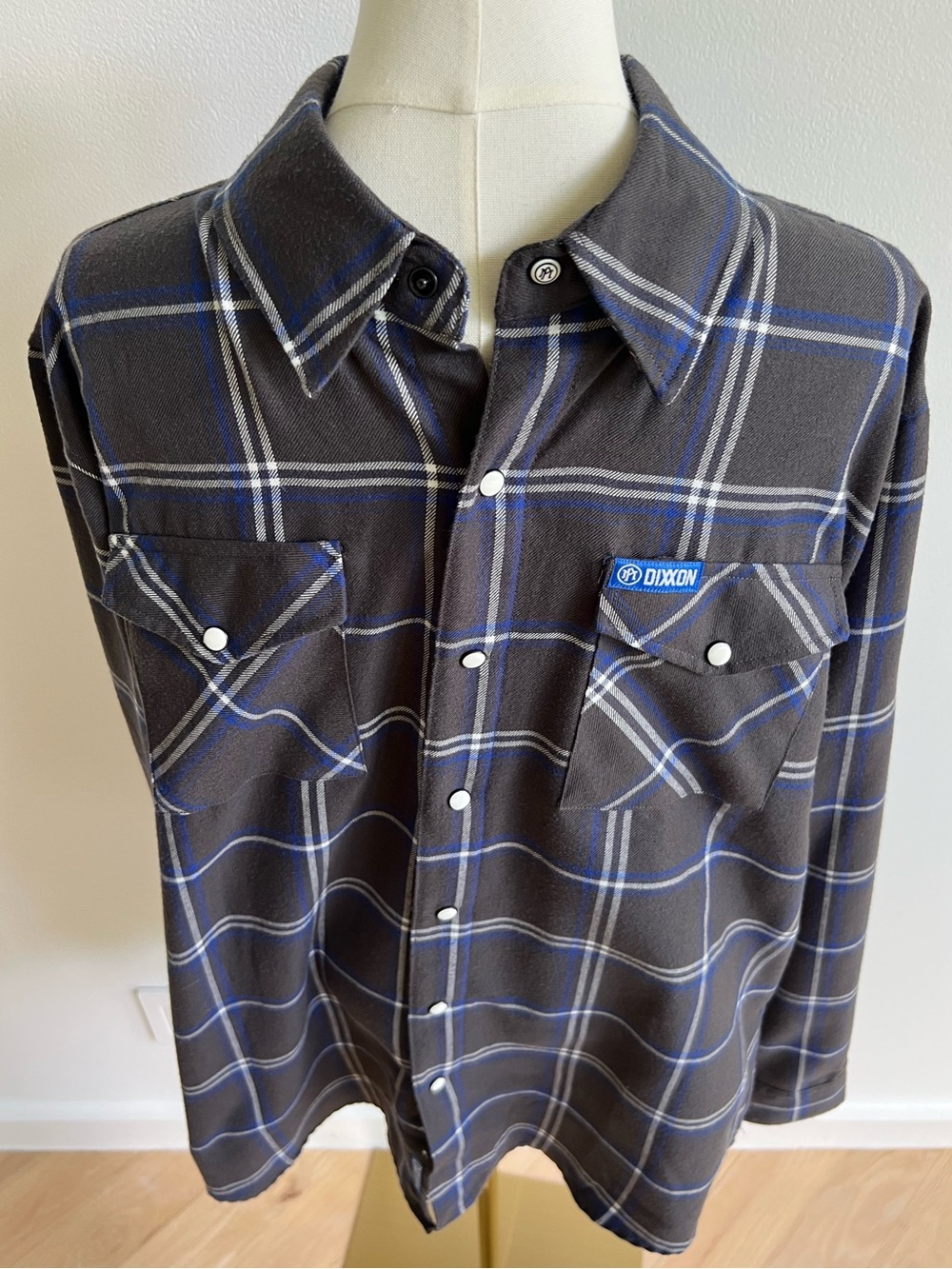 Dixxon Performance Machine Flannel Mens Large L Form Function Gray Blue Plaid